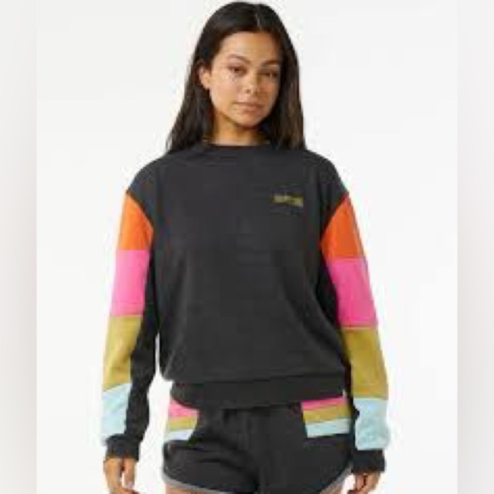 Rip Curl Colorblock Crew Neck Sweater - Black, Pink, Orange, Green, Blue